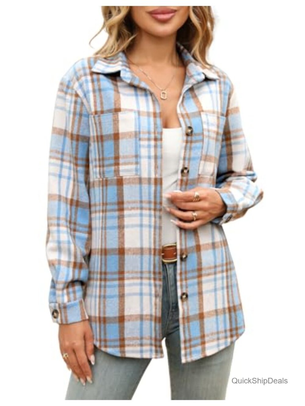 Womens Flannel Shirt Casual Long Sleeve Button Down Plaid Shacket Pocket